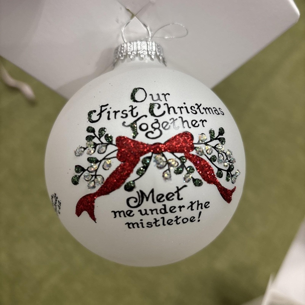 VTG Heart Gifts by Teresa 1st Christmas Mistletoe Ornament USA Made Glass New